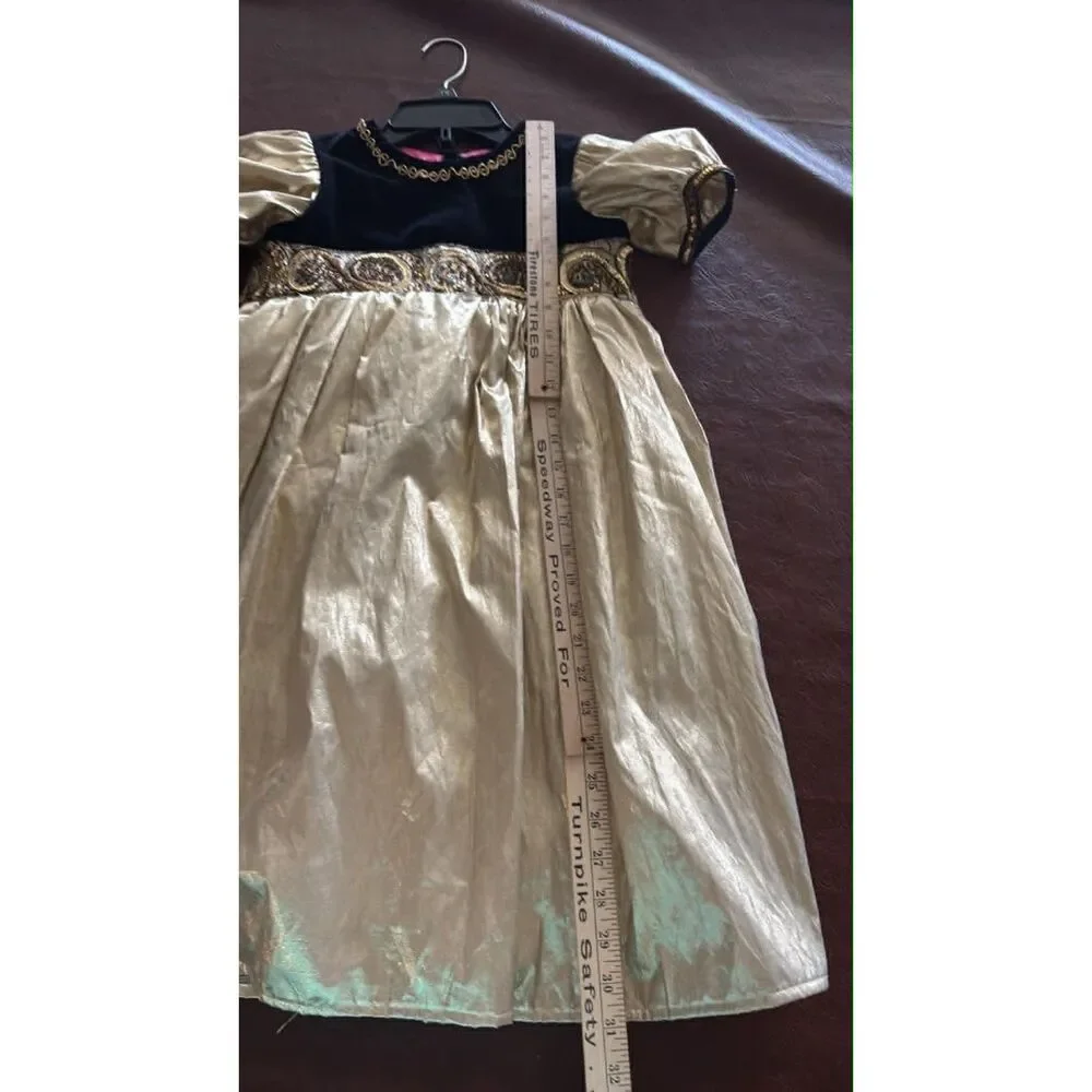 Girl Home Made Dress Gold and Black no tag size 8-10